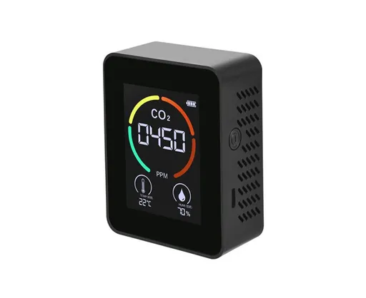 LED Backlit Carbon Dioxide Real-time Detection Detector Infrared Monitor with LCD Screen for Home Black