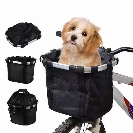 Foldable Front Bicycle Basket and Small Dog Carrier with Removable Liner, Handlebar Mount and 5 kg Capacity, Black