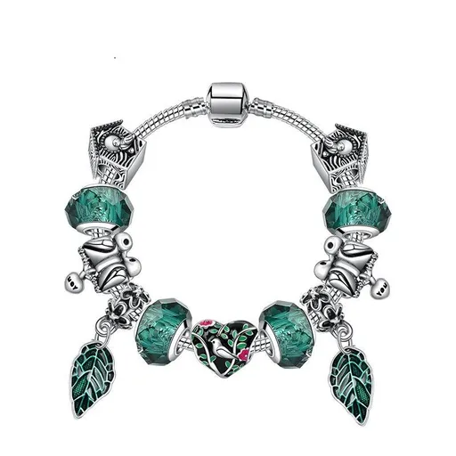 Beaded Bracelet Boho Vintage Mandarin Duck Emerald Glass Beads 18cm