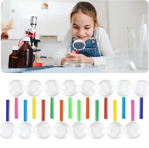 20 Pcs Mini Plastic Magnifying Glass for Kids,4 Inch Bulk Colorful Hand Lens,Magnifier for Children Science Class Favor Outdoor Observation Supplies Party Decorations, Colors Mixture