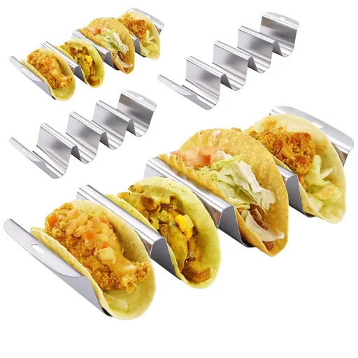 Large Taco Holder for 4 Tacos, U-shaped Stainless Steel Taco Stand, Metal Taco Shell Holder, Taco Rack Tray Holder with Handle