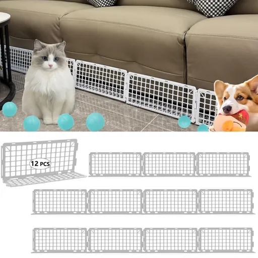 12 PCS Under Couch Blocker for Bed Furniture, Adjustable Plastic Under Bed Blocker for Dogs Pets Cats, Couch Blocker Stop Small Items Getting Under Bed with 100 Ties Black Couch Barriers - White - Size 12 PCS