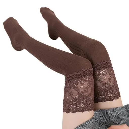 House Of Dasein Lace Over Knee Stockings Thigh Highs For Skirts Dresses Fashion - Brown