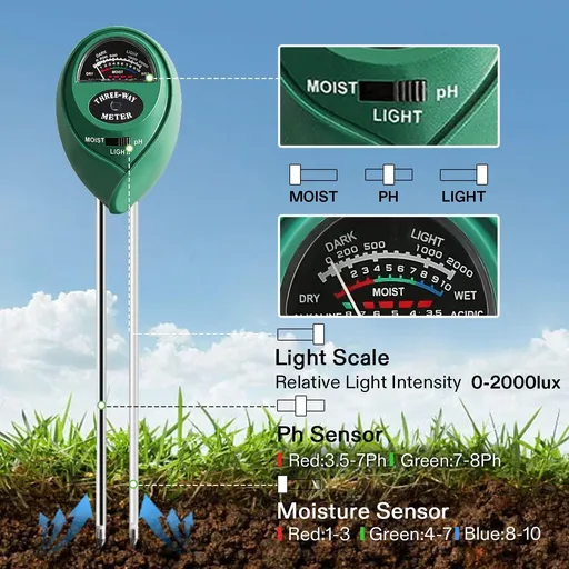 Soil Tester, 3-in-1 Plant Moisture Meter Light and PH Tester for Home, Garden, Lawn, Farm, Indoor and Outdoor Use