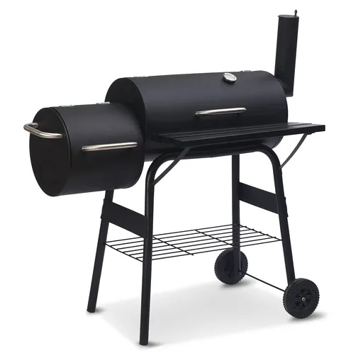 Wallaroo 2-in-1 Heavy Duty Steel Offset Charcoal Smoker & Outdoor BBQ Barbecue Grill with Wheels