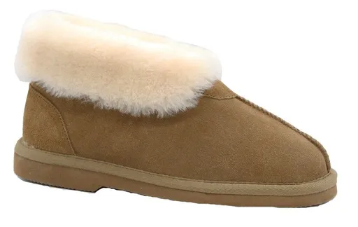 GROSBY Womens Princess UGG Boots Genuine Sheepskin Suede Leather Slippers - Chestnut - 5