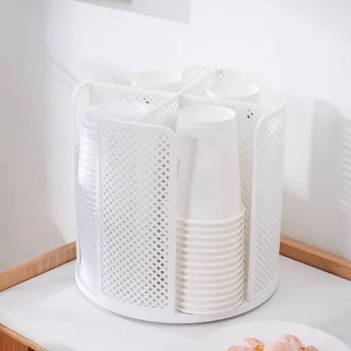 Rotating cup holder for paper cups - holder with four compartments - with 360° rotating base - suitable for kitchens, bathrooms and coffee bars - white