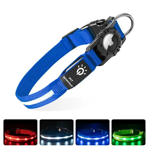 Saint Ye LED Waterproof Dog Collar Airtag Nylon Blue light bead model [waterproof] M：33-45×2.5CM