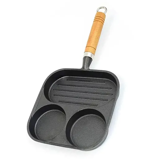 Nonstick Square Grill Pan 3 Section Versatile Breakfast Skillet Divided Egg Frying Pan for Stove Tops Cast Iron