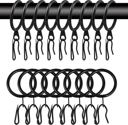 40-Pack Black Metal Curtain Rings with Clips, 30 mm Inner Diameter