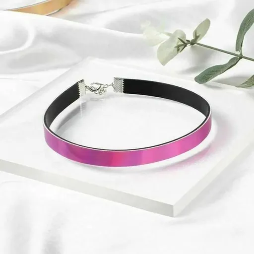 House Of Dasein Bdsm Day Collar Holographic Choker Submissive Pu Leather Necklace - Rose Red