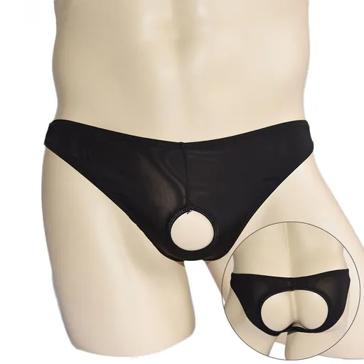 Men's Ice Silk Open Crotch Briefs Black One Size