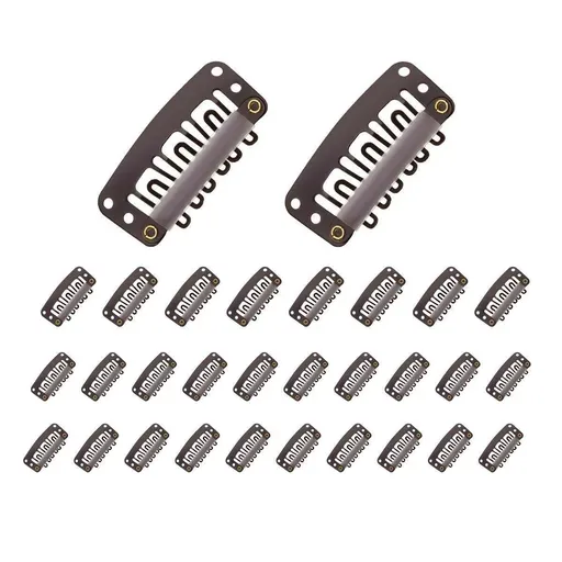30pcs Wig Snap Clips for Hair Extension Weft 32mm All Colors Hair Styling - Brown