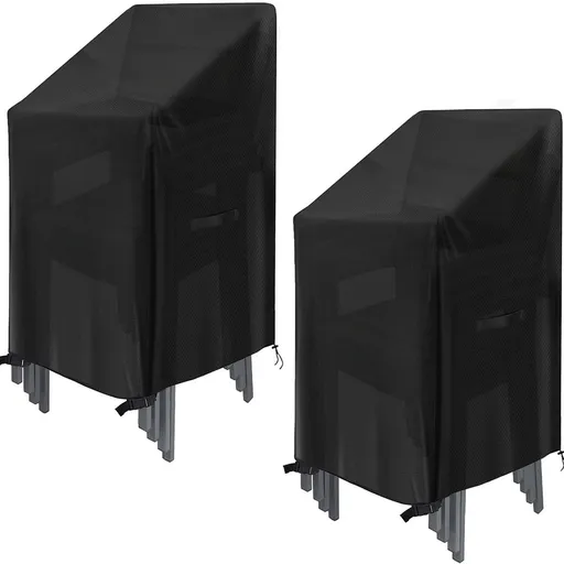 Waterproof garden chair covers - Pack of 2 - Garden furniture cover - Waterproof, weatherproof outdoor chair cover - 210D Oxford - Outdoor chair cover - Patio stacking chair cover - Black stacking chair cover - 75 x 75 x 120 cm - Black