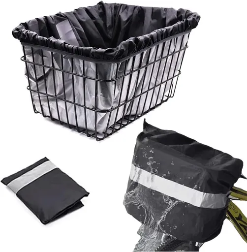 Waterproof Bike Basket Rain Cover With Reflective Strip Lightweight Dustproof For Front Or Rear Bicycle Basket Black, 42 x 33 x 25 cm