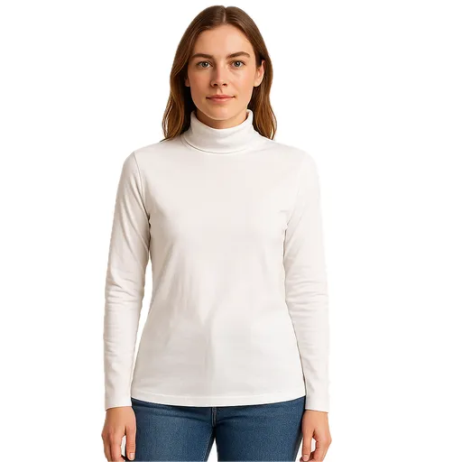 Ladies SKIVVY Womens Long Sleeve Plain Top Warm Turtleneck Cotton High Neck in White