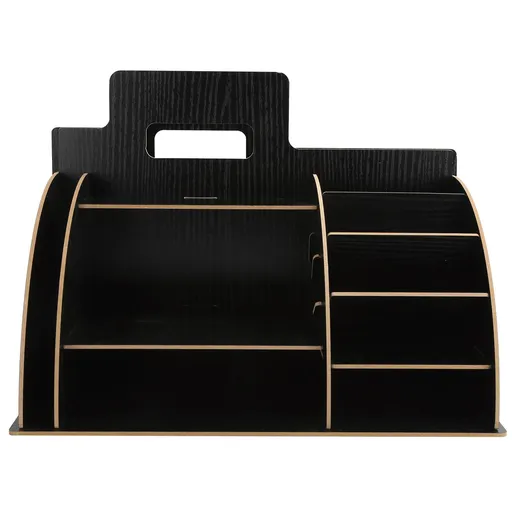 Wood Desktop Organizer Innovative Cosmetics Stationery Storage Rack for Home OfficeBlack