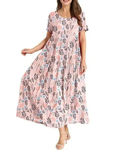 Women Floral Long Dress Short Sleeve Polyester Picture color 17 Size: S; Height (cm): 155-160; Weight (kg): 45-50; Bust (cm): 82-86; Waist (cm): 66-70; Shoulder width (cm): 37; Length (cm): 58