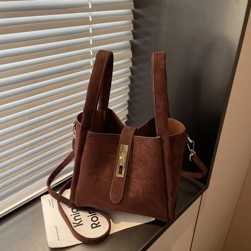 Suede Coffee Women Retro Bucket Crossbody Bag | Christmas Retro Texture Gift | Niche High‑Sense Handheld Basket Style Shoulder Purse