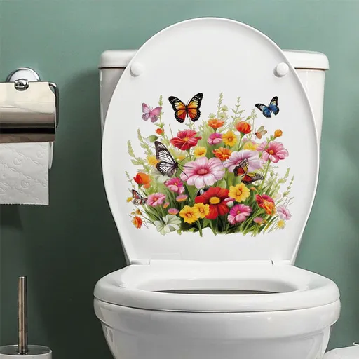 Flower Toilet Seat Stickers Self-Adhesive Toilet Lid Decals DIY Removable Stickers for Bathroom Home Decor Ornaments