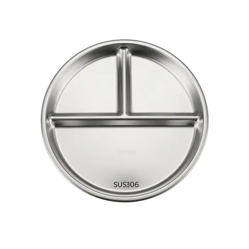 Round Divided Dinner Plate 304 Stainless Steel 3-Compartment Portion Control Tray for Diet Management and School Lunches 7.87 Inch Metal Serving Dish for Home Use