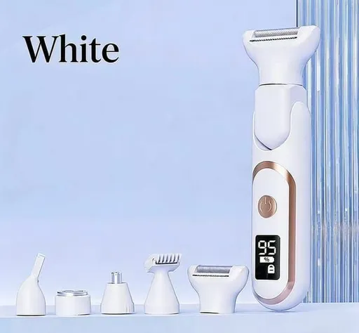 5-in-1 White Women Electric Body Hair Trimmer - Painless Shaver Nose Eyebrow Grooming Kit, 180° Rotatable Head and TypeC Charging