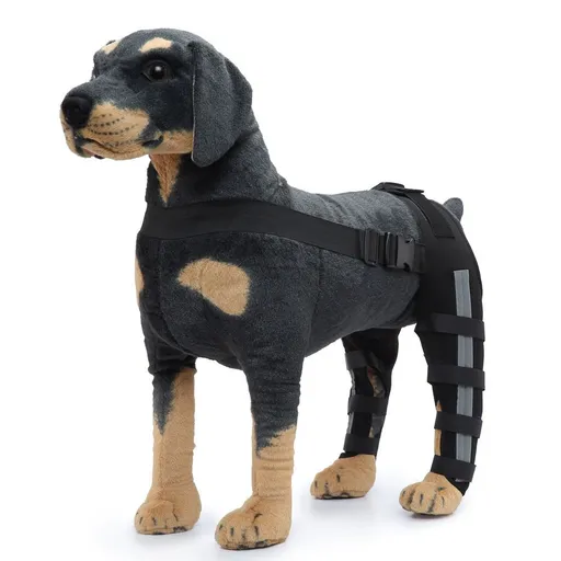 Dog Knee Brace Adjustable Dog Double Rear Leg Brace with Metal Hinged Flexible Support and Reflective Seat Belts Dog Acl Brace Hind Leg - Black - Size L
