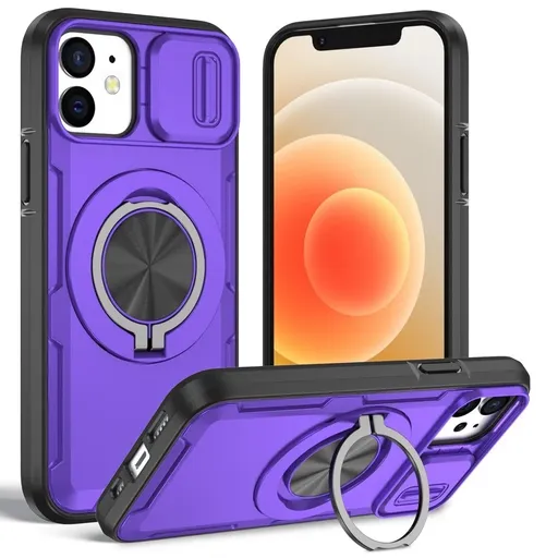 2-in-1 Magnetic Sliding Lens Case, Purple for iPhone 12