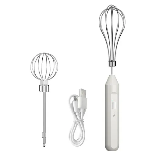 Wireless Electric Egg Beater - USB Rechargeable Handheld Mixer for Baking Whisking Frothing - 304 Stainless Steel Portable Kitchen Tool - White 3 Speeds