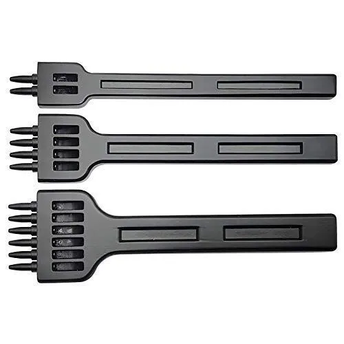 Leather Stitching chisels Round Hole Punching Tool 4mm 2/4/6 Claw Tooth Set for DIY Leather Craft (Black-3pcs)