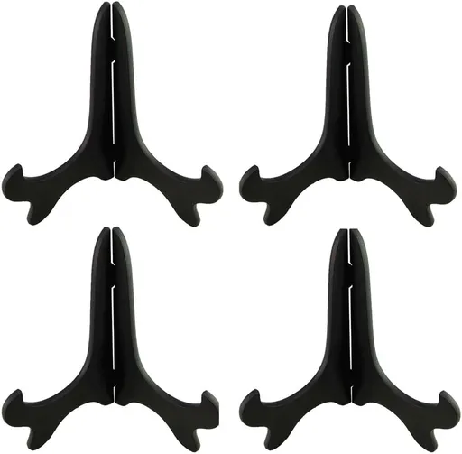 Black 4" Wood-Like Plastic Easels Plate Display Stands Picture Frame Stand Holder-Set of 4
