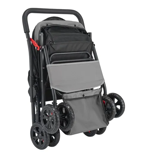 Pet Stroller, 20KG Weight Capacity, Foldable Dog Stroller Cart, 4 Wheels Cats Stroller with Mesh Windows & Revrsible Handle, Portable Pet Carrier Stroller with Brake, for Small to Medium Pets