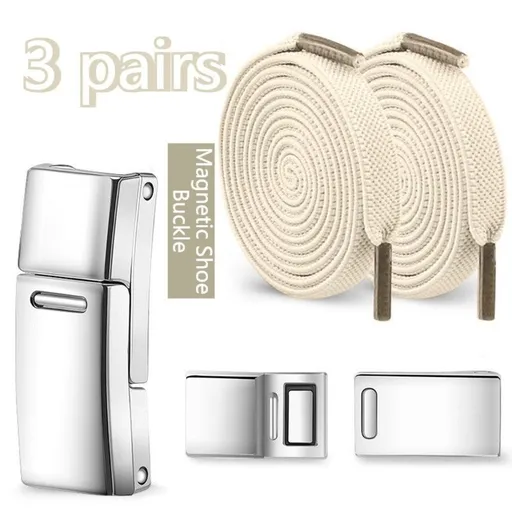 3-Pair Set - Magnetic Wide Elastic No-Tie Shoelaces, Lazy Magnetic Lock Stretch Laces for Kids and Adults - Beige