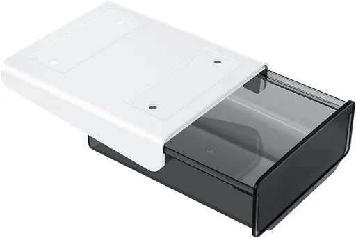 1 Pcs Under Desk Drawer, Under Table Hidden Organizer, Plastic Self-adhesive Slide out Under Desk Storage Drawer for Office Dresser Home School Stationery Kitchen (Black)