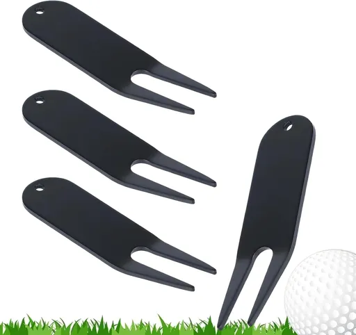 4 Pcs Bending Golf Divot Repair Tool Bent Golf Turf Repair Fork Metal Golf Fork Accessory Suitable to Repair Golf Turf, Clean Grooves, Remove Dirt and Debris Lightweight and Portable