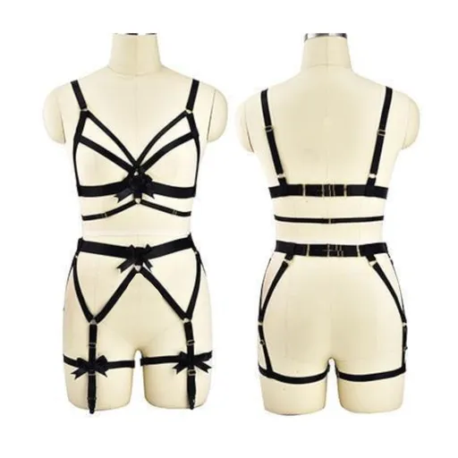 House Of Dasein Satin Body Harness For Women Fetish Clothing - Black - Full 1 Ribbon