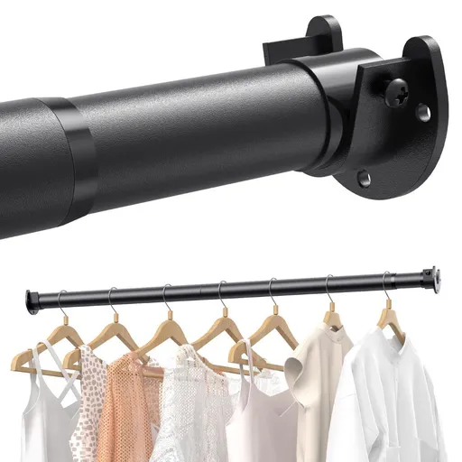 17-39" Closet Rods for Hanging Clothes, Stepless Adjustable Metal Closet Rod, 1.3 Inches Heavy Duty Clothes Hanging Rod for Closet Wardrobes Laundry RV - Black