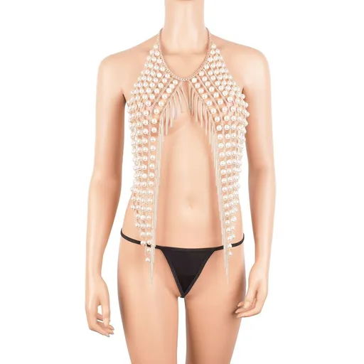 Body Chain Gold Tassel Bikini Chain Sexy Glitter Necklace Chain Beach Body Jewelry Rave Nightclub Party Body Accessory for Women