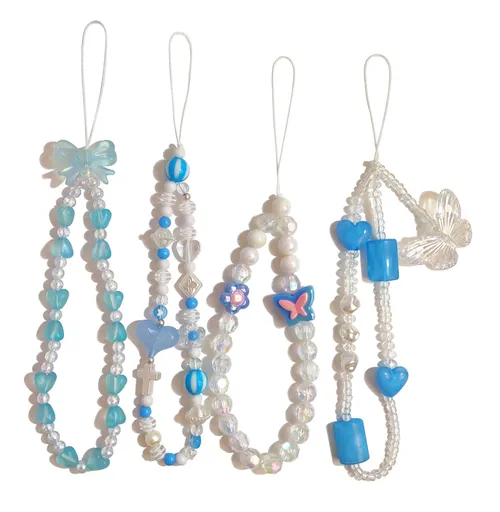 Phone Charms Cute Beaded Phone Lanyard Wrist Strap Aesthetic Cell Phone Keychain 4 Piece