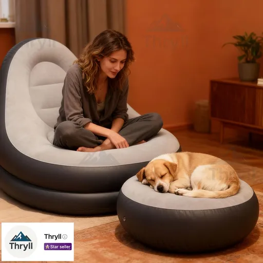 Large size inflatable sofa with foot pedal / foot stool Large size wide seat deep sitting feeling, high back embracing support, strong load capacity, suitable for all weights and body types Thick and wear-resistant PVC material is strong and resistan