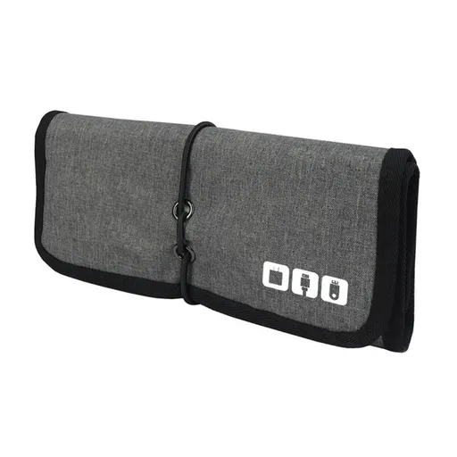 Electronic Organizer Cord Pouch, Travel Cable Charger Phone Accessories Bag Organizer Roll up Tech Carrying Case for USB Cables Memory Cards Earphone Flash Hard Drive – gray（oniy bag）