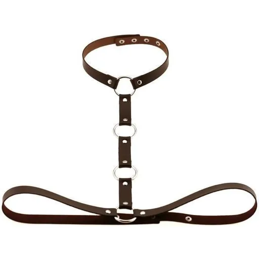 House Of Dasein Y Choker Faux Leather Chest Harness Women Body Fetish Clothing - Coffee