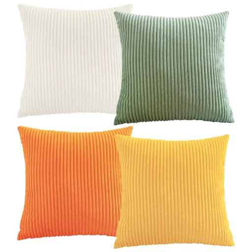 Throw Pillow Covers 18x18 Set of 4, Modern Boho Decorative Cushion Covers, Soft Corduroy Pillow Cases for Couch, Sofa, Bed, Living Room