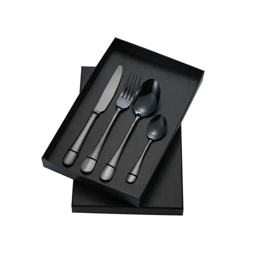 8-Piece Stainless Steel Cutlery Set - 2 Sets of Knife Fork Dinner Spoon Teaspoon - Black