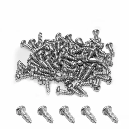 100pcs #2 x 1/4" Pan Head Sheet Metal Screws, Phillips Drive Self-Tapping Screw, Round Head Wood Screw, Full Thread, 304 Stainless Steel 18-8, Bright Finish