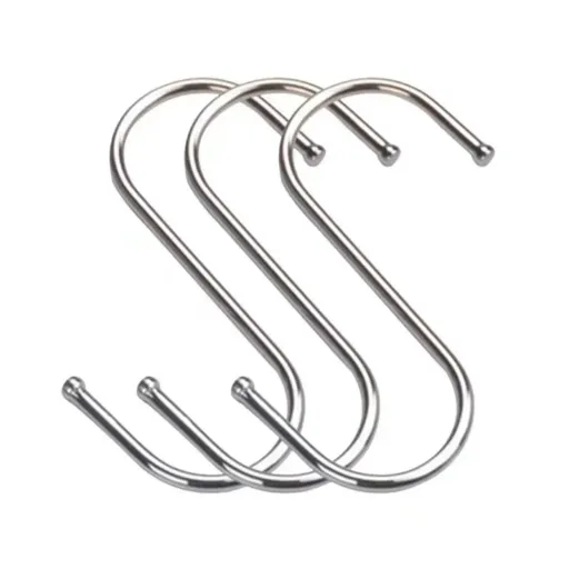 Round S Hooks - Kitchen Pot Racks Hook 5 Pack Set - Heavy Duty S Shaped Clothing Hangers - Fits Utensil Organizer Rack Hanger Bar