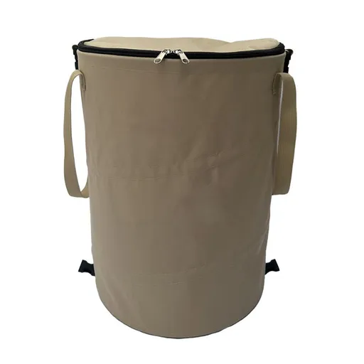 Coffee color Foldable Camping Trash Can with Lid - Large Capacity Heavy Duty Pop Up Rubbish Bin - Portable Storage Bag for Caravan, Picnic, Gardening and Outdoor Adventures - Space Saving Design(Size: S)