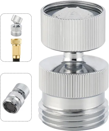 Swivel Faucet Adapter Kit, Solid Brass 3/4" Garden Hose Adapter with Aerator, 360 Degree Kitchen Sink Faucet Aerator Adapter for Female and Male to Male, Chrome