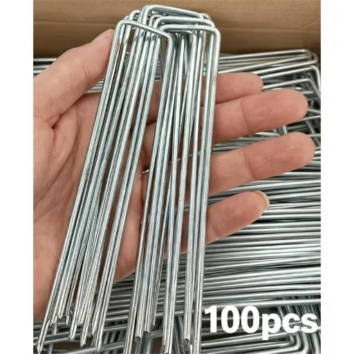 100 Pack 4*10cm Landscape Staples Gauge Garden Staples, Galvanized Ground Stakes Pins, Lawn Yard Stakes for Gardening Plant Support Tent Fence Landscaping