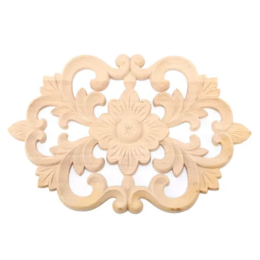 1Pc Wood Carved Onlay Applique Unpainted Furniture for Home Door Cabinet Decoration (30 x 19cm)